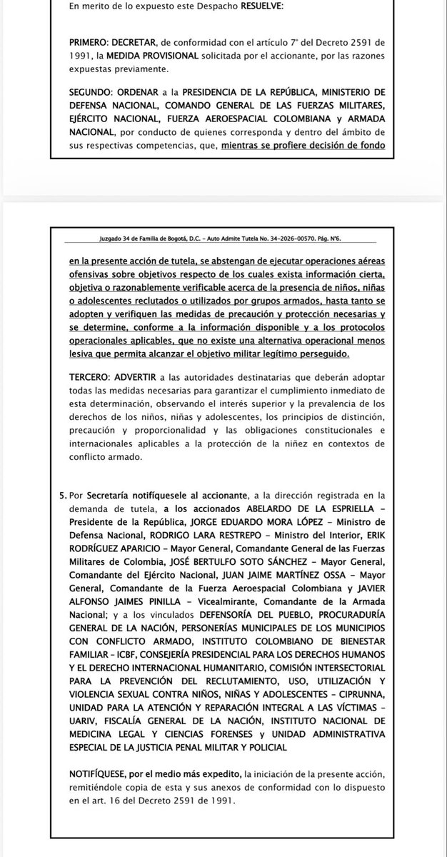 AlirioUribeMuoz's tweet photo. ABELARDO Y MI DEFENSA DEBEN APLICAR LA CERTEZA OPERACIONAL

"Juzgado de Bogotá ordena que suspendan “operaciones aéreas ofensivas” sobre objetivos respecto de los cuales exista información cierta, objetiva o razonable acerca de la presencia de niños, niñas o adolescentes reclutados por grupos armados. " Vía @BluRadioCo

SIMPLEMENTE RESPETAR EL DIH