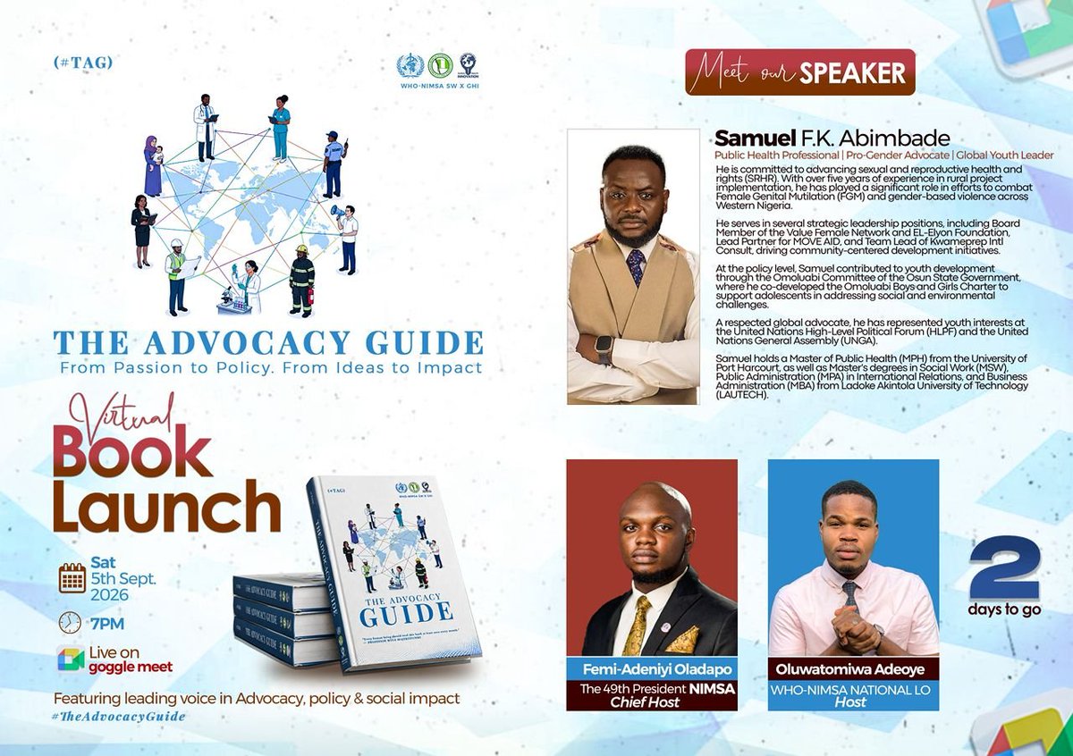 NiMSA_WHO_SW's tweet photo. A Passionate &amp; Commited Sexual and Reproductive health, Rights Advocate is joining us to spark conversations that can move communities and shape policy. 🌍🩺

Meet Dr @Squame_am_i,  He has represented at United nations high level political forum and the UN general Assembly🔥🎙 https://t.co/PafbVppzam