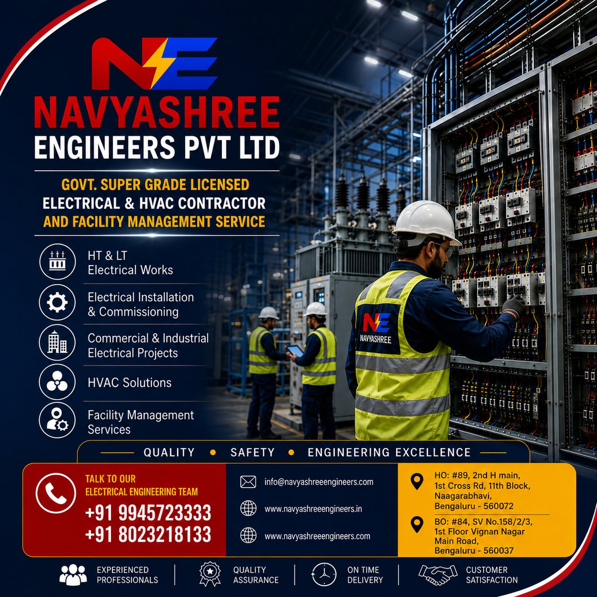 navyashreeeng's tweet photo. Navyashree Engineers Pvt. Ltd.
Powering Progress ⚡ | Engineering Excellence 🏗️ | Building a Better Future 🚀

Govt. Super Grade Licensed Electrical &amp; HVAC Contractor &amp; Facility Management Services Company. https://t.co/RQy2x27mal
