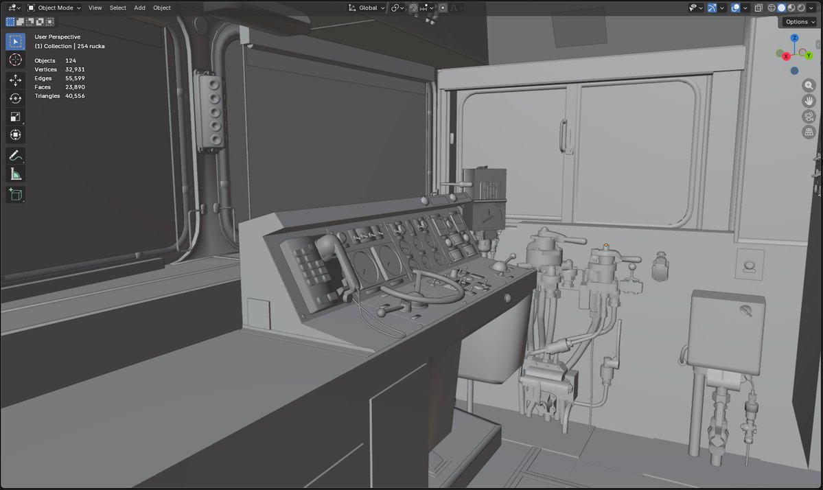 vylnik80_studio's tweet photo. The 3D cabin model for the 2TE121, 2TE126, TE136, 2TE136, TE137, and 2TE130/4TE130 locomotive series is complete and game-ready!

Modeling is done textures are coming in a couple of days. Stay tuned! 👀

Готова 3D-модель кабіни для тепловозів серій 2ТЕ121, 2ТЕ126, ТЕ136, 2ТЕ136, ТЕ137 та 2ТЕ130/4ТЕ130!

Робота над деталізацією для нашої гри, сітка та геометрія повністю готові. Текстури чекайте вже за день-два! 👀

#IndieGame #Train #UAGameDev #3Dmodeling #UAGames #blender3d