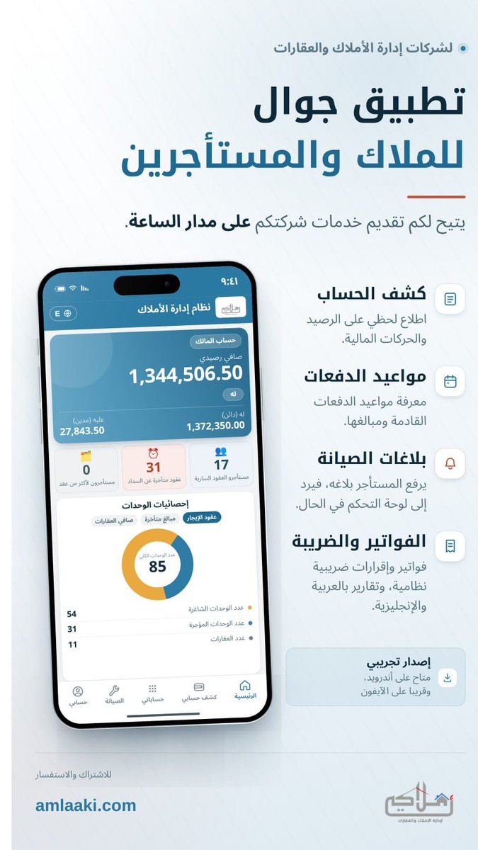 Amlaaki_Com's tweet photo. تطبيق أملاكي لإدارة الأملاك 
https://t.co/WN4hrWCs2Y https://t.co/PLOARwcB6m
