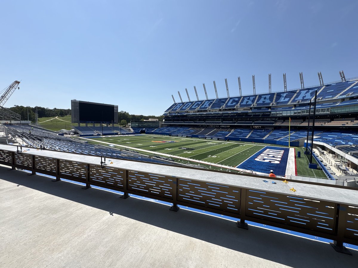 Co_Sexton's tweet photo. We’re back! Can’t wait for kickoff in The Booth tomorrow night! 

We want to give away 2 pregame sideline passes to fans who have tickets to the season opener v LIU.

To win, reply with your favorite feature of the new Booth! #kufball #RockChalk https://t.co/FjIXx96myc