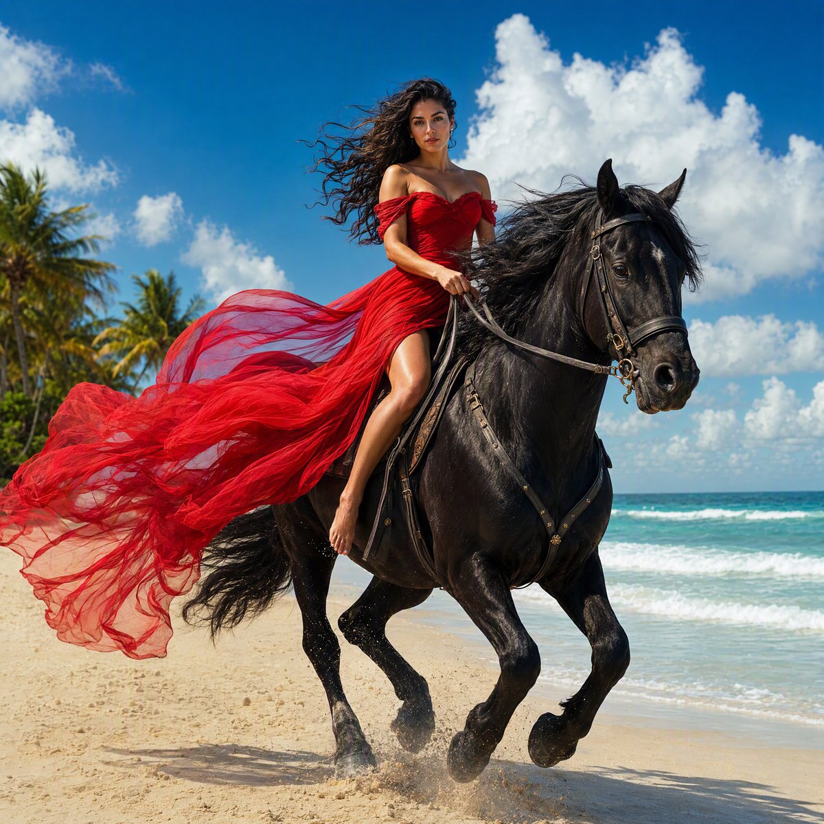 Woman Riding Horse Beach