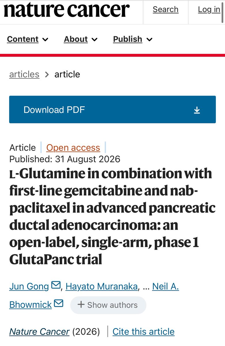 jgong15's tweet photo. 1/🧵 

IITs/ISTs are often a labor of love. Proud to share that our phase I GlutaPanc trial testing the feasibility of pairing @FDA approved high-dose L-glutamine (L-Gln) + #1L gem/nab-paclitaxel (GA) in #mPDAC was published in @NatureCancer 

https://t.co/xgi40gjbqP

@OncoAlert https://t.co/CL3djoJM9W