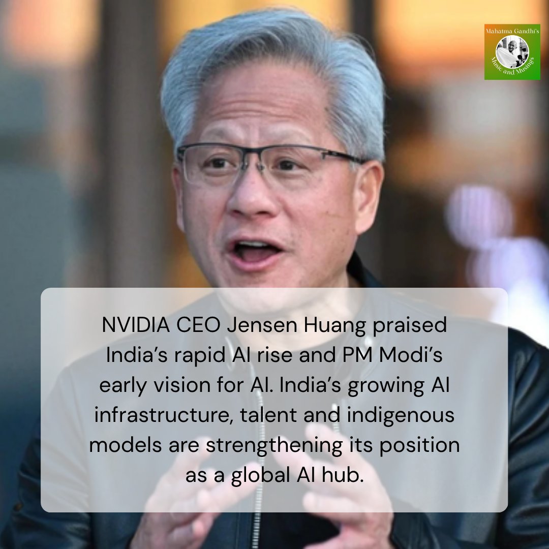 seva_shabari's tweet photo. NVIDIA CEO Jensen Huang Praises India’s AI Rise, Credits PM Modi’s Early Vision
Read more at https://t.co/QSXVpkKFbE...
Image source: https://t.co/JIE94Htmnb
#NVIDIA #JensenHuang #IndiaAI #ArtificialIntelligence #AIIndia #PMModi #Modi #IndiaTech #AIRevolution #TechIndia https://t.co/Ex1XWp9pmL