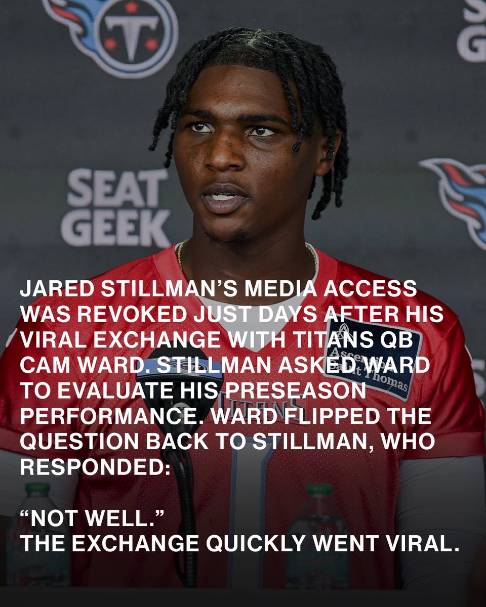 ComplexSports's tweet photo. Tennessee Titans revoked a media member credentials after an interaction with Cam Ward 😳

(📸: Getty) https://t.co/WhKUyRkhiJ