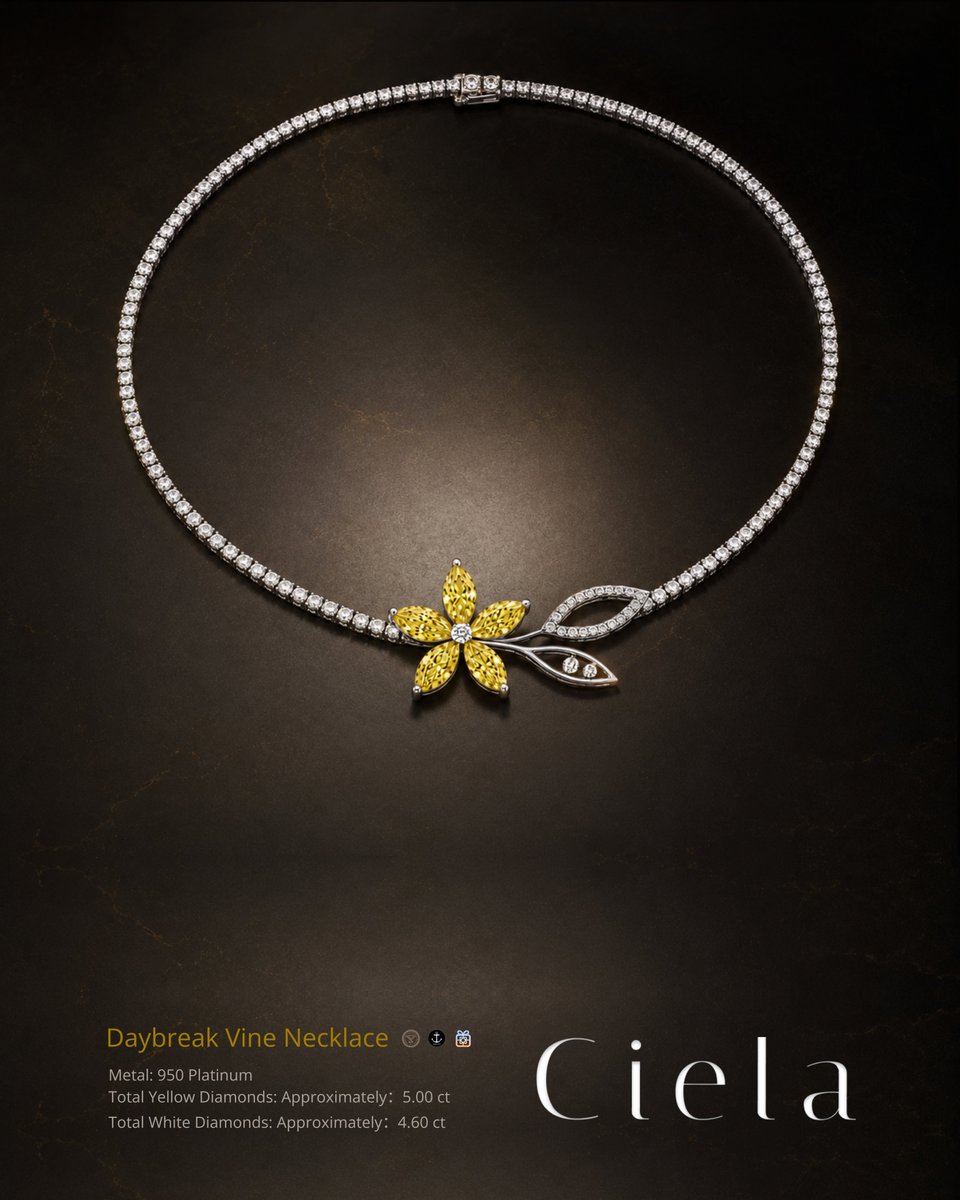 CielaJewellery's tweet photo. Where light begins.

Yellow diamonds form a sculptural bloom against a continuous line of white diamonds in PT950 platinum.

The Daybreak Vine Necklace by CIELA.
https://t.co/o4NadDJyXV https://t.co/kukIJ1af1f
