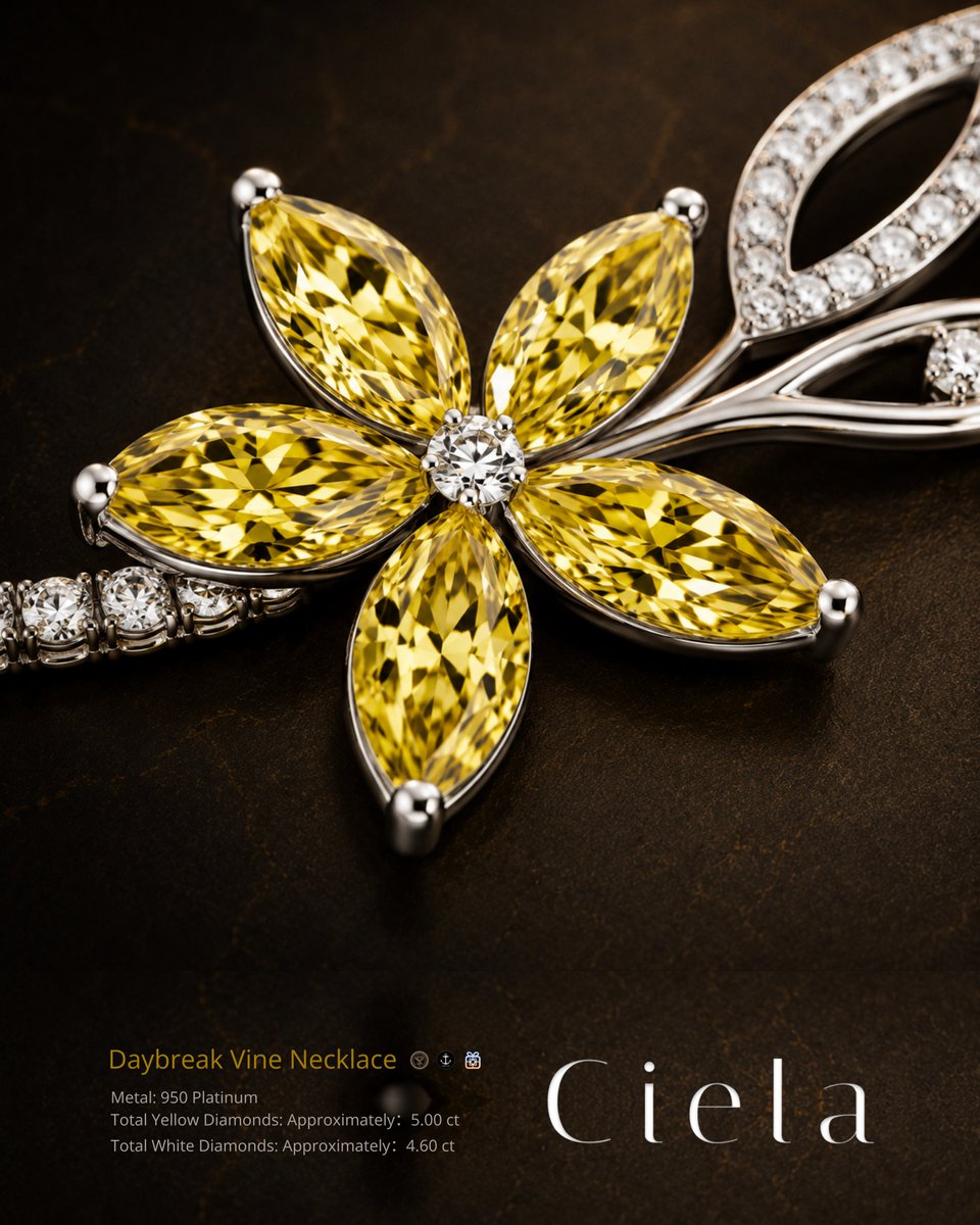 CielaJewellery's tweet photo. Where light begins.

Yellow diamonds form a sculptural bloom against a continuous line of white diamonds in PT950 platinum.

The Daybreak Vine Necklace by CIELA.
https://t.co/o4NadDJyXV https://t.co/kukIJ1af1f