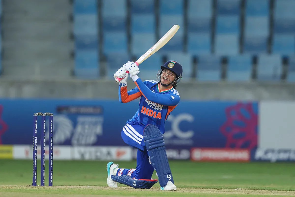 SDhawan25's tweet photo. That was some innings @mandhana_smriti! 124 off 64, breaking the record for most international centuries in women’s cricket. Brilliant! 👏⁠ https://t.co/KBy9QI8Hmk