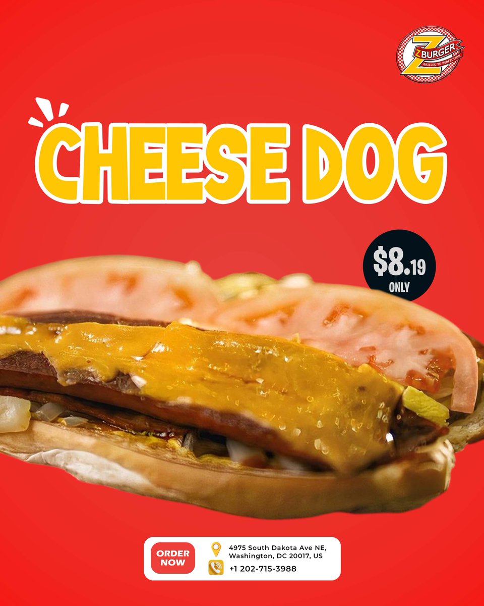 z_burgerdc's tweet photo. Cheese Dog Cravings? Get Yours at Z-Burger!

Cheesy, juicy, and grilled to perfection! The Z-Burger Cheese Dog is ready to satisfy your cravings for just $8.19. Stop by Z-Burger in Washington, DC, and make your next bite a delicious one 

Visit: https://t.co/TJPTfOu25H

#ZBurger https://t.co/7nMD5nLX5x