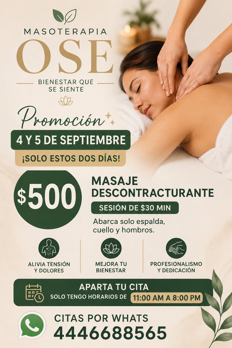 MasajesOsec3's tweet photo. https://t.co/xzKO8Pk8Ke 
#masajequeretaro #descontracturantequeretaro #masajeqro #relajantequeretaro #masoterapiaqueretaro 
Citas y más información 4446688565 https://t.co/0gLKz4im1x
