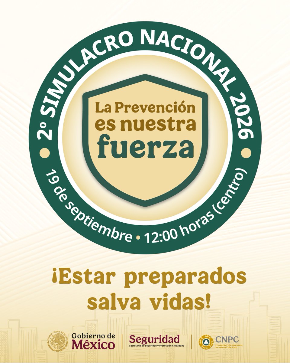 SSNMexico's tweet photo. En las actividades del #2doSimulacroNacional2026 del 19 de septiembre a las 12:00 pm, las redes sociales del SSN funcionarán de manera normal, reportando las características de cualquier evento sísmico ocurrido en nuestro país.
Mas información en:
https://t.co/VutaQKhwpq https://t.co/k59mMQUkuJ