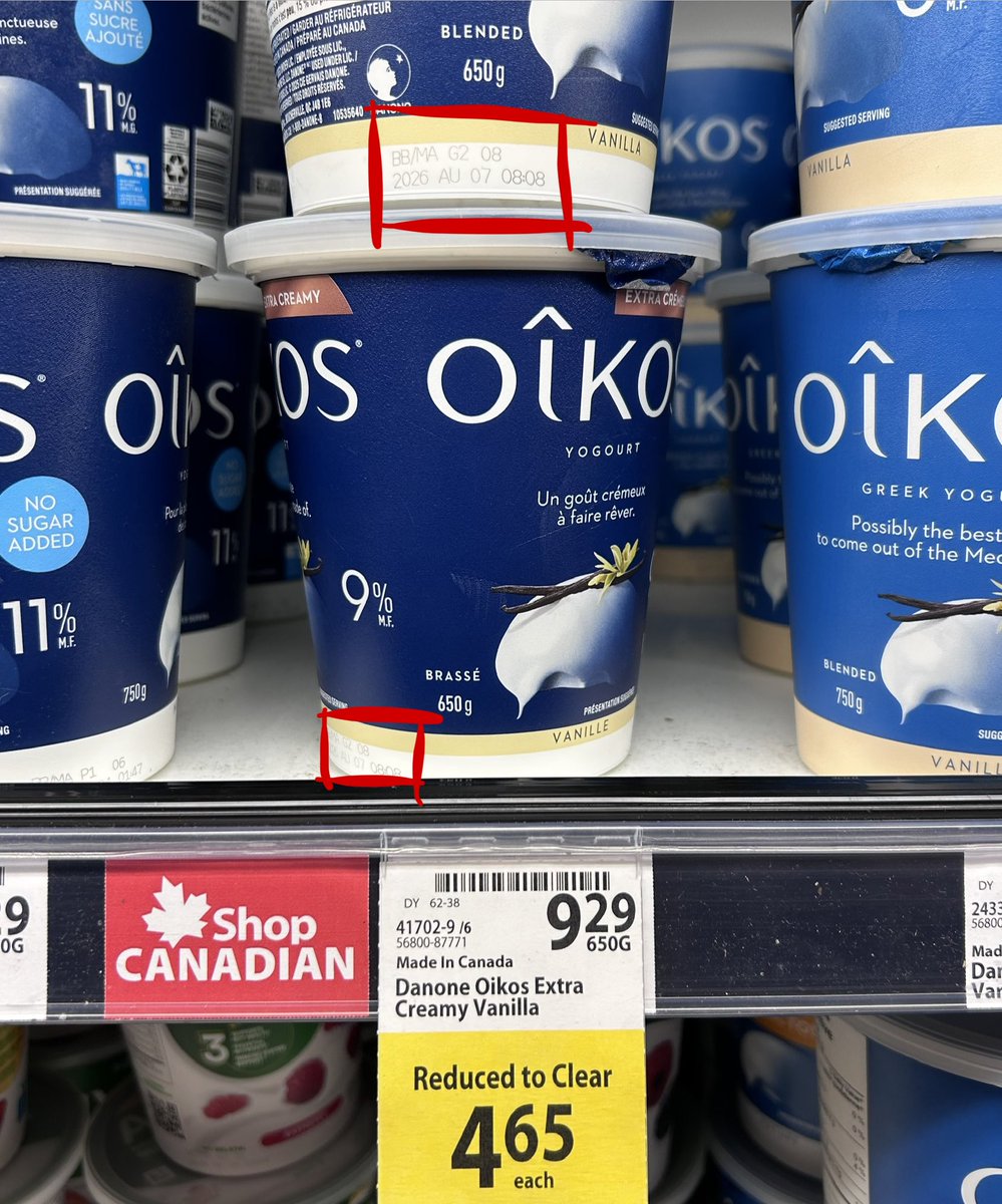 R_Jam17's tweet photo. I’m at the grocery store and what the actual f*ck is this?! Sure you can get it for cheap but it’s EXPIRED by a MONTH already 😡

Whatever manager approved this to be on the shelf should be fired. If I got home only to realize my budget yogurt was already rancid, I’d be CHOKED 😾 https://t.co/kvGFVtOSWC