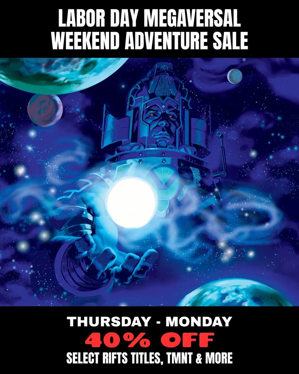 PalladiumBooks's tweet photo. Megaversal Savings This Labor Day Weekend! 40% Select books.
The latest Palladium Books Weekly Update is here. Adventure, news, huge savings this weekend, and a glimpse at what’s coming next.
Read the full Weekly Update:
https://t.co/DjF4jB9R2M
#TTRPG #BackerKit #LaborDaySale https://t.co/Kh2iwVkWLp