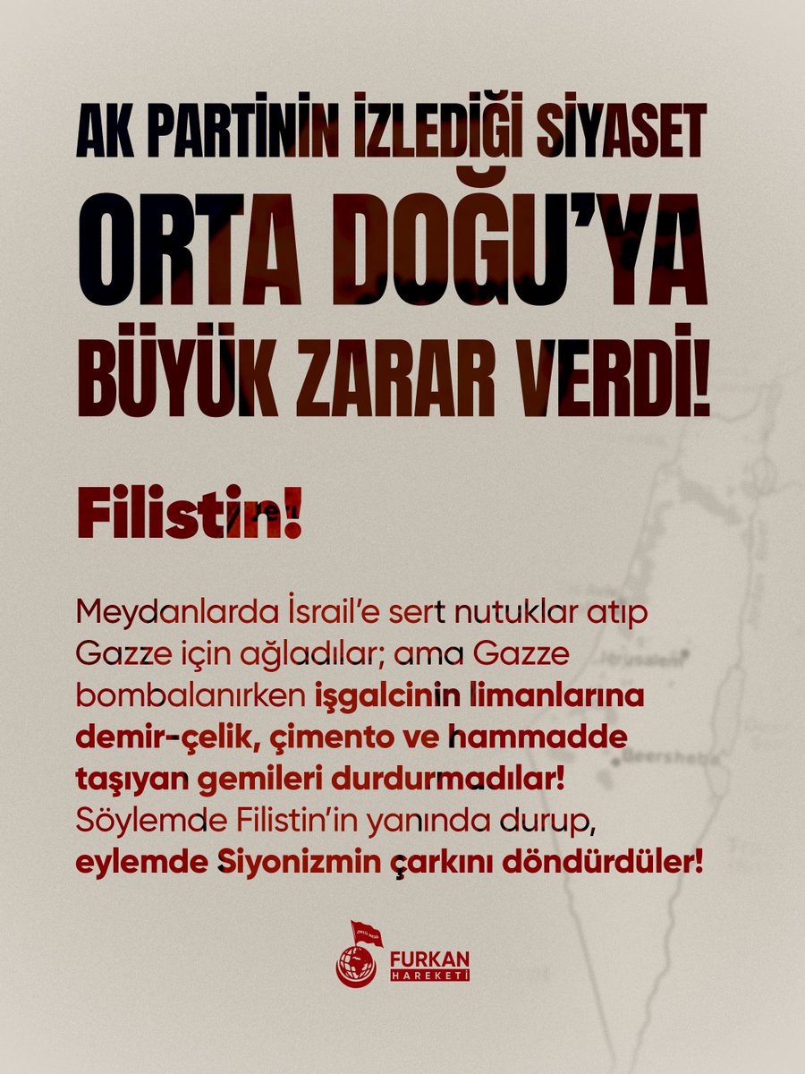 fhoncunesil's tweet photo. Ak Parti'nin İzlediği Siyaset Orta Doğu'ya Büyük ZARAR VERDİ!

"Meydanlarda İsrail’e sert nutuklar atıp Gazze için ağladılar; ama Gazze bombalanırken işgalcinin limanlarına demir-çelik, çimento ve hammadde taşıyan gemileri durdurmadılar! Söylemde Filistin’in yanında durup, eylemde Siyonizmin çarkını döndürdüler!"

AKPMüslümanlara ZararVerdi