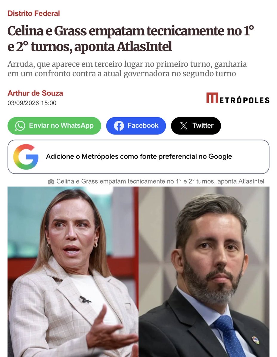 DFDaDepre's tweet photo. Isso sim é uma boa notícia. Grass encostou na Celina. E ainda tem mais 1 mês de campanha! Tchau, Celina! https://t.co/nLeAPQKZng
