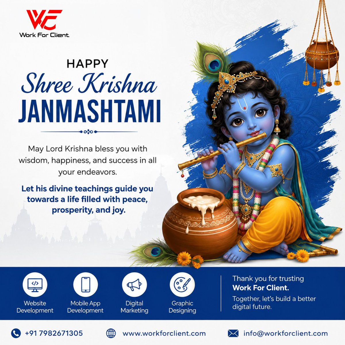 WorkForClient's tweet photo. 🌸🙏 Happy Shree Krishna Janmashtami! 🙏🌸
May Lord Krishna bless you with happiness, wisdom, peace, and success. Let His divine teachings inspire you to overcome every challenge and achieve your dreams.
✨ Wishing you and your family a joyful Janmashtami! https://t.co/ngWRVgxo1a