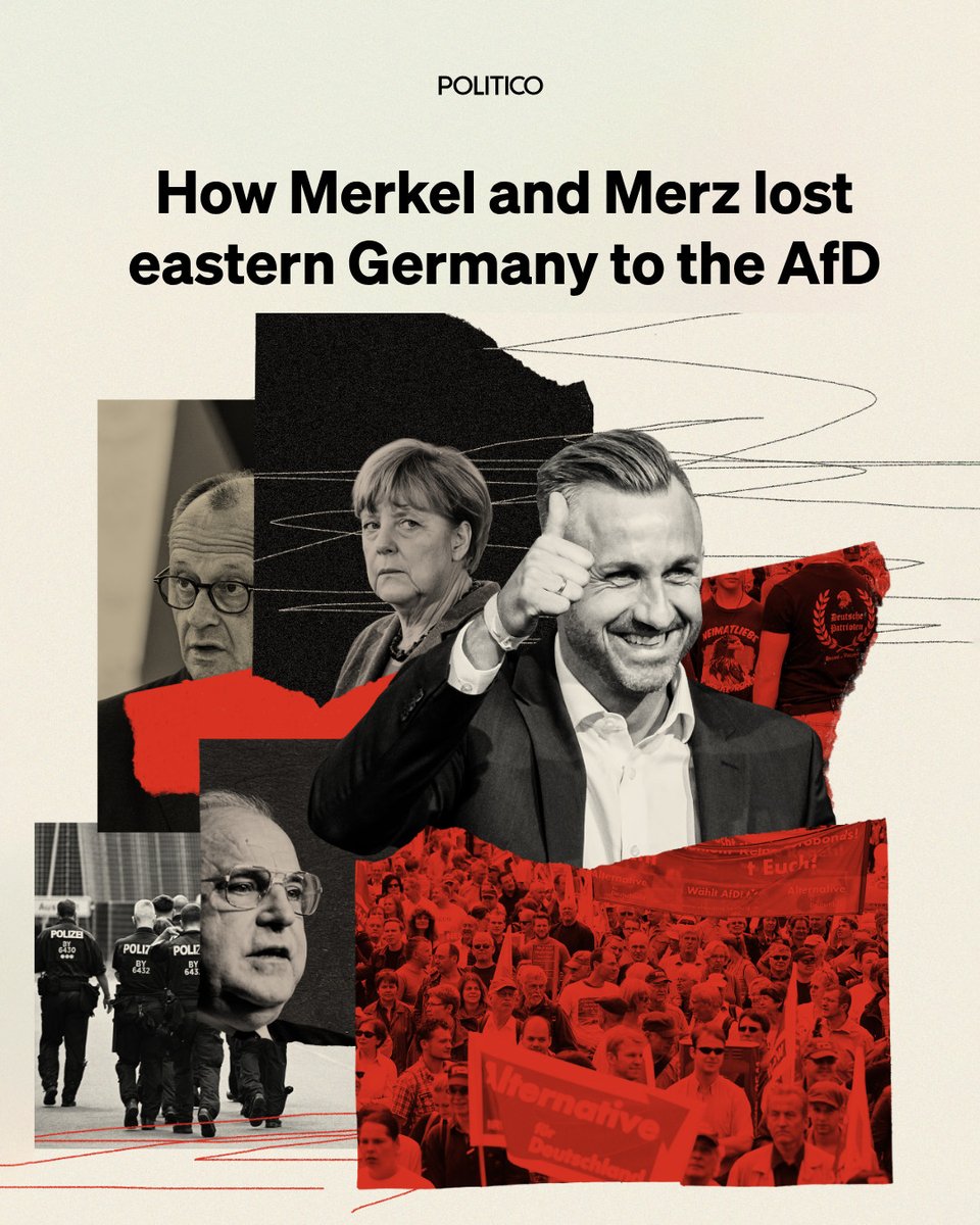 POLITICOEurope's tweet photo. Alternative for Germany is well placed to take power in a German state.

If it happens, it will raise questions about how chancellors such as Angela Merkel and Friedrich Merz failed to stop large parts of the east from veering toward the far right.

🔗 https://t.co/VV9PVYdeV2 https://t.co/lauLC9J8u2