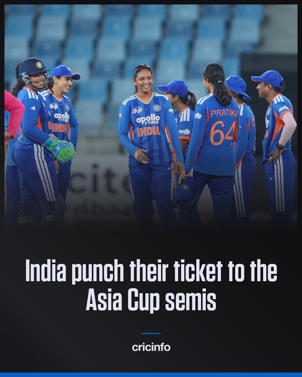 cricinfo's tweet photo. A record century from Smriti Mandhana powers India to a 137-run win over Hong Kong and a spot in the #AsiaCup2026 semis 🇮🇳
Match report: https://t.co/WeWVlisZTF https://t.co/HszXihWVOL