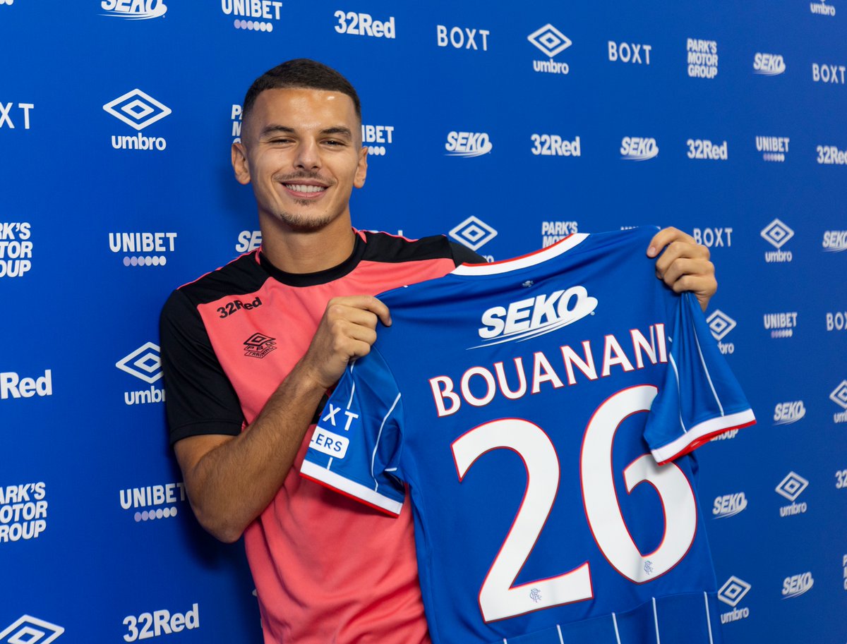 RangersFC's tweet photo. 💙 We can today confirm the signing of Badredine Bouanani on a loan deal from VfB Stuttgart. 

👉  https://t.co/mngx8JuKWr https://t.co/Jt6OqLCATK