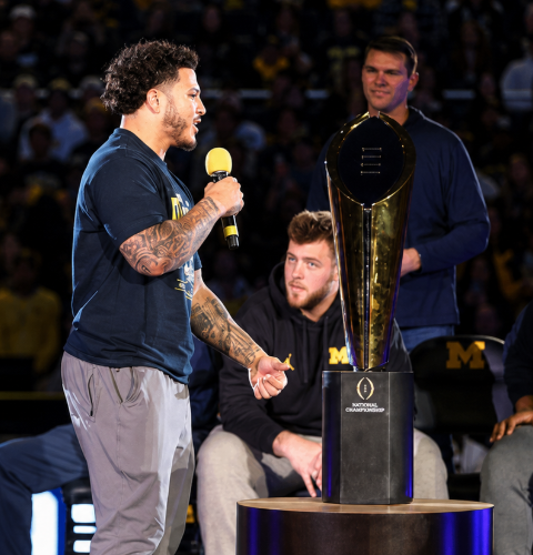 EUPhoto44's tweet photo. There are 2 days until Michigan Football. 

Blake Corum (@blake_corum) - RB

2023 National Champion
3-time Big Ten Champion
Michigan’s all-time leader in rushing touchdowns
3,700+ career rushing yards
2022 unanimous All-American
2 touchdowns in the National Championship Game
A Michigan legend. #GoBlue