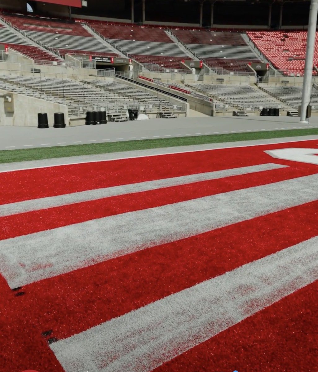 TheBuckeyeNut's tweet photo. WOW. Just WOW. 🤯🔥

Look at how that Scarlet POPS on the heritage stripes in the end zone at The Shoe. 🔴⚪️

Ohio State absolutely nailed this. How good does this look?! 👀 https://t.co/Jjyb5BKnVa