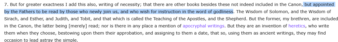 BAbd989828's tweet photo. @docpresley2020 You arent using the Term scripture right Here is Athanasius on it... but appointed by the Fathers to be read by those who newly join us, and who wish for instruction in the word of godliness. https://t.co/BtqpdZnUtu