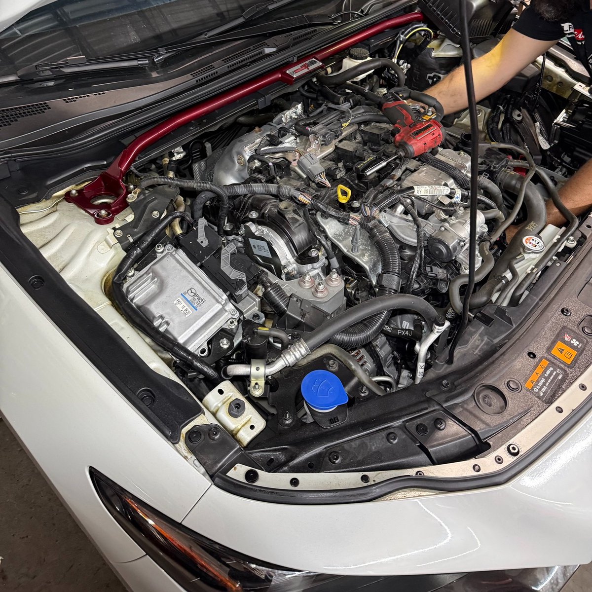 RenaldoLibxm's tweet photo. Another Mazda 3 Turbo gets performance and reliability upgrades: braided brake lines, fuel pump module, thermostat, Turbosmart diverter valve, battery mount, and full fluid change. https://t.co/DdrxXP7TxO