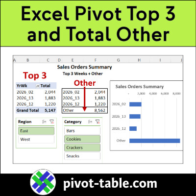 contextures's tweet photo. Pivot table shows Top 3 weeks, formula sums all other weeks #PivotTable #Excel https://t.co/cwiIzcMwfC