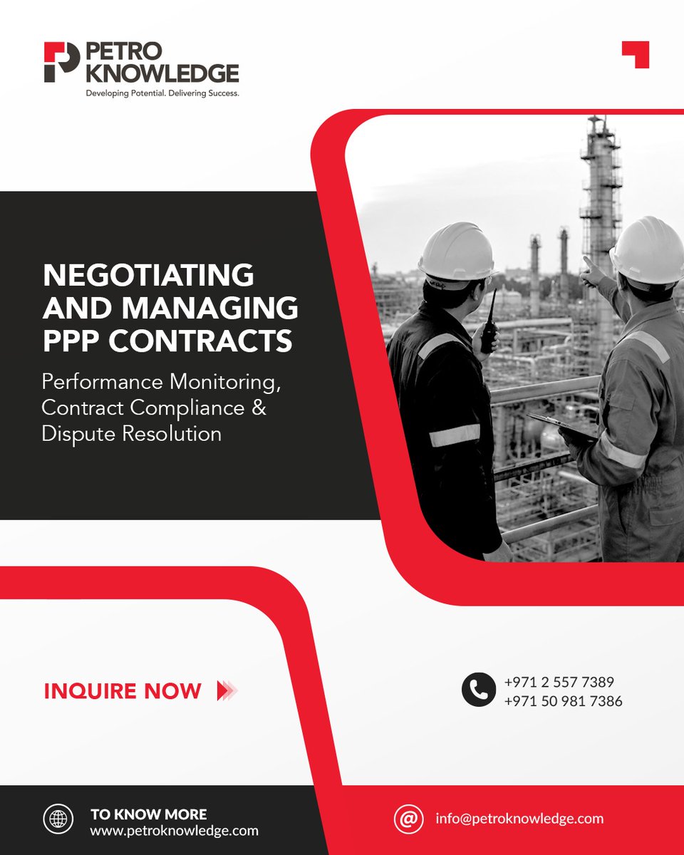 petro_knowledge's tweet photo. Enhance your PPP contract management capabilities. Develop practical skills in negotiation, performance monitoring, compliance &amp; dispute resolution with PetroKnowledge.

https://t.co/rZ3KwHrFdF

#ppp #contractmanagement #petroknowledge https://t.co/oYU5iZXybz