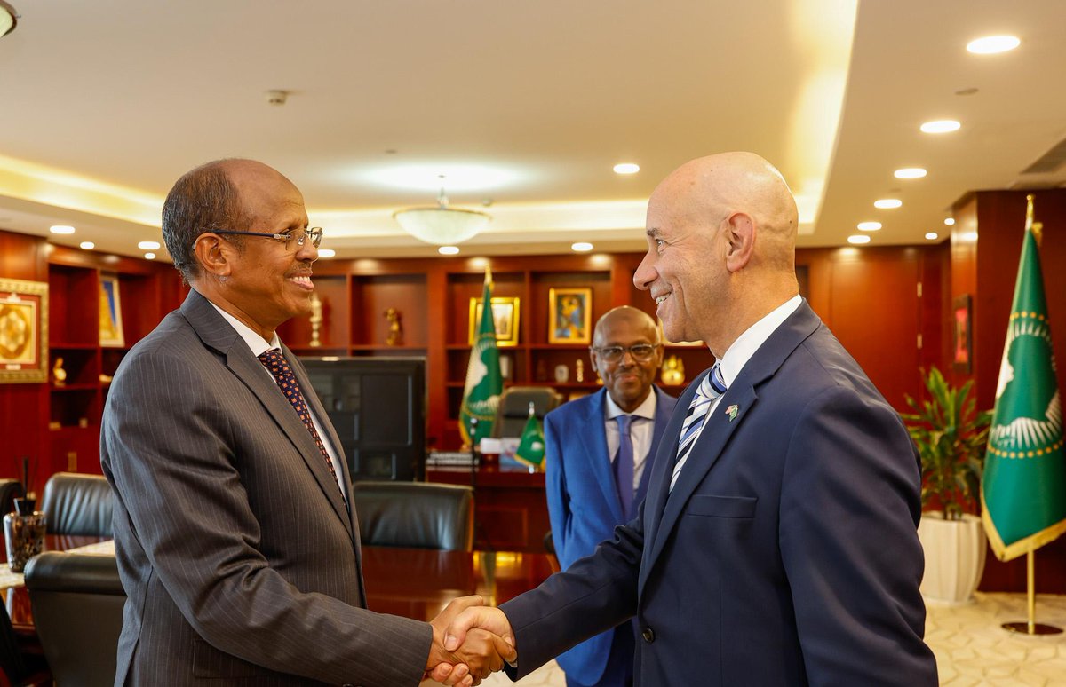 _AfricanUnion's tweet photo. The Chairperson of the African Union (AU) Commission, H.E. Mahmoud  Ali Youssouf, this afternoon received H.E. Mr. Frank Garcia, United  States (US) Assistant Secretary of State for African Affairs, at the AU  Headquarters in Addis Ababa.

The meeting provided an opportunity to reaffirm the longstanding  partnership between Africa & the US & to exchange views on key  continental developments. Welcoming Assistant Secretary Garcia, the  Chairperson underscored the historic foundations of the U.S.–Africa  relationship & emphasised the importance of building on this legacy  through a strengthened &  mutually beneficial partnership between  the AU, Member States & the US.

Assistant Secretary Garcia reaffirmed that Africa remains a priority  for the US& conveyed his Administration's commitment to working  closely with the AU Commission & AU Member States in advancing  shared interests & common objectives. He highlighted opportunities  for enhanced cooperation in areas including trade & investment,  infrastructure development, diplomacy, peace & security.

The two sides reviewed priority areas of cooperation within the  framework of the AU Commission–US Strategic Investment Working Group,  with particular emphasis on advancing trade, infrastructure &  investment. They agreed on the importance of translating  commitments  into concrete & mutually beneficial outcomes, while further  strengthening the strategic partnership between the AU & the US.

The Chairperson & Assistant Secretary Garcia also exchanged views on peace & security challenges across the continent.

The Chairperson @ymahmoudali welcomed the US' cooperation & support for  African-led efforts to advance peace & stability, including ongoing  initiatives in the eastern Democratic Republic of the Congo & Sudan.  Assistant Secretary Garcia, in turn, commended the Chairperson for his  constructive engagement & leadership in support of efforts to  address these crises.

On Sudan, they underscored the urgent need for an immediate ceasefire  & cessation of hostilities, unhindered humanitarian access, &  an inclusive, civilian-led political process that would place the  country on a credible path towards peace & the restoration of  constitutional order.

The Chairperson also welcomed the US' role in facilitating peace  efforts in the eastern DRC, including the Washington & Doha  processes. They agreed on the importance of ensuring complementarity  & coherence among ongoing initiatives. Assistant Secretary Garcia  expressed appreciation for the engagement of African leaders &  facilitators in support of these efforts.

The discussions further highlighted the importance of sustained  cooperation in addressing broader peace & security challenges,  including the fight against terrorism & violent extremism, maritime  insecurity & piracy. The Chairperson emphasised the value of  continued U.S. support for African-led peace & security initiatives.

On the situation in Libya, they reaffirmed the need for a comprehensive, inclusive & sustainable political solution.

The Chairperson & Assistant Secretary Garcia concluded by  reaffirming their shared commitment to further deepen & broaden  cooperation between the AU & the US, building on the longstanding  U.S.–Africa relationship.

@StateDept @AsstSecStateAF @US_AU 

Read @ https://t.co/9ZRnUnNHYH