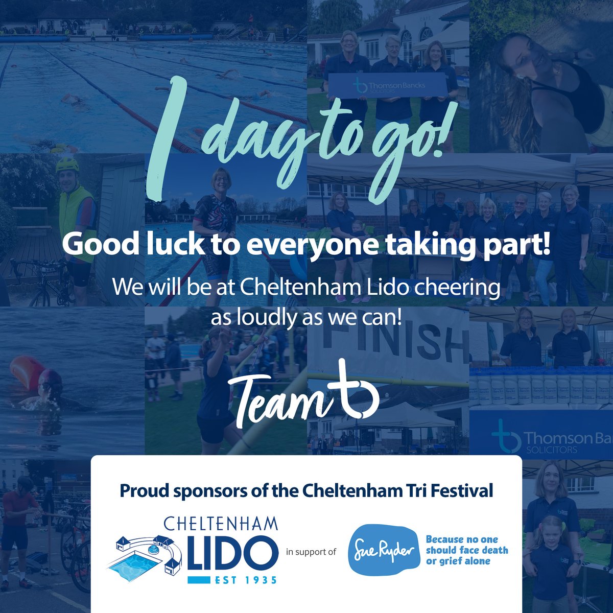 TBSolicitors's tweet photo. 1 day to go! 🔥

Tomorrow, @lidocheltenham becomes the stage for the Cheltenham Tri Festival. Wishing every single participant the very best of luck, especially our own team racing for @Sue_Ryder.

👉 https://t.co/zPAPJAs06A

#CheltenhamTriFestival #SueRyder #CheltenhamLido https://t.co/20ZWvS4InK