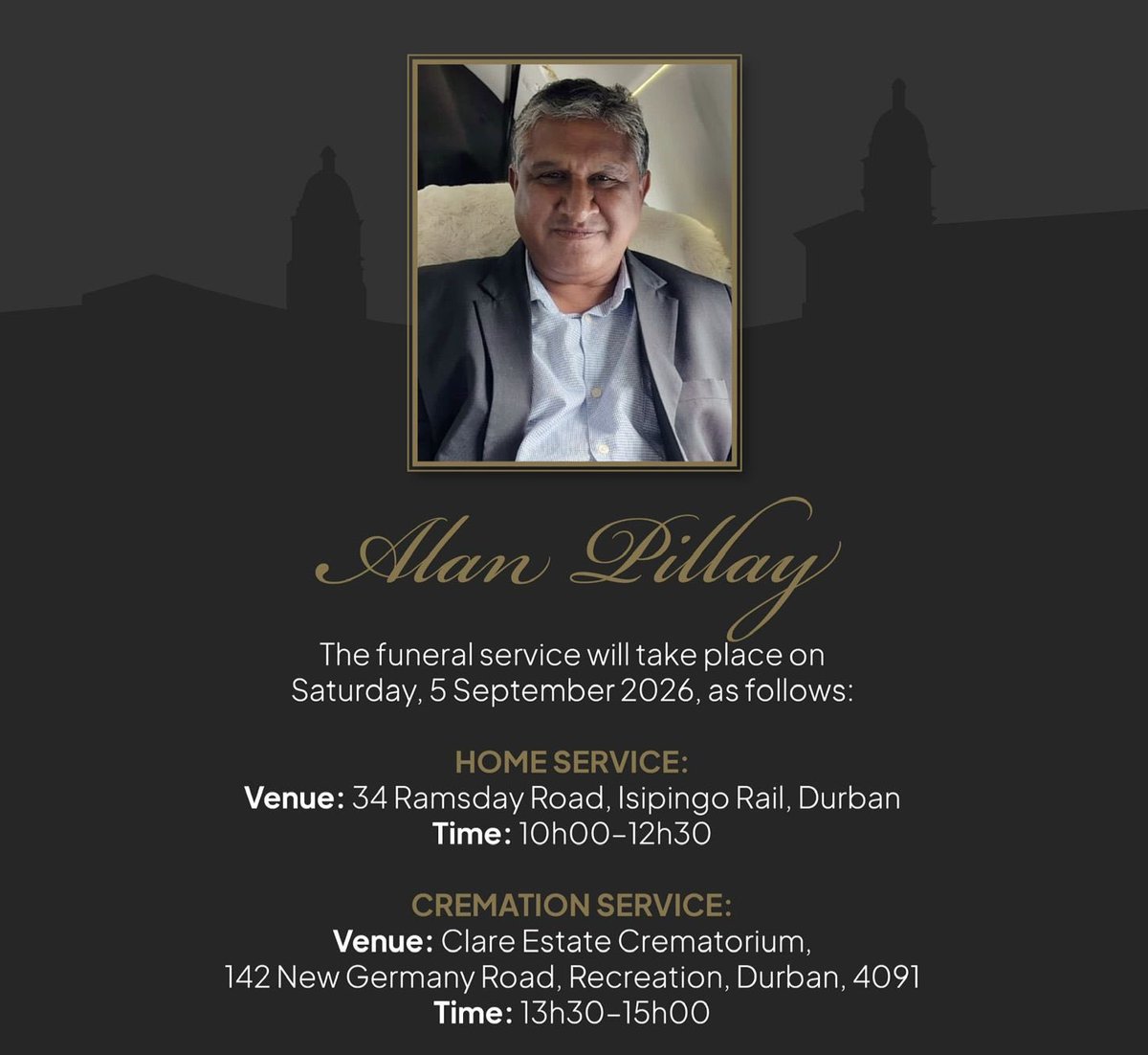 TMFoundation_'s tweet photo. It is with shock and a heavy heart that we share the news of the sudden passing of Alan Pillay, private secretary to President Mbeki.

Our thoughts and deepest sympathies are with the Pillay family and all those who held him close to their hearts during this difficult time. https://t.co/qpQBTcxttb