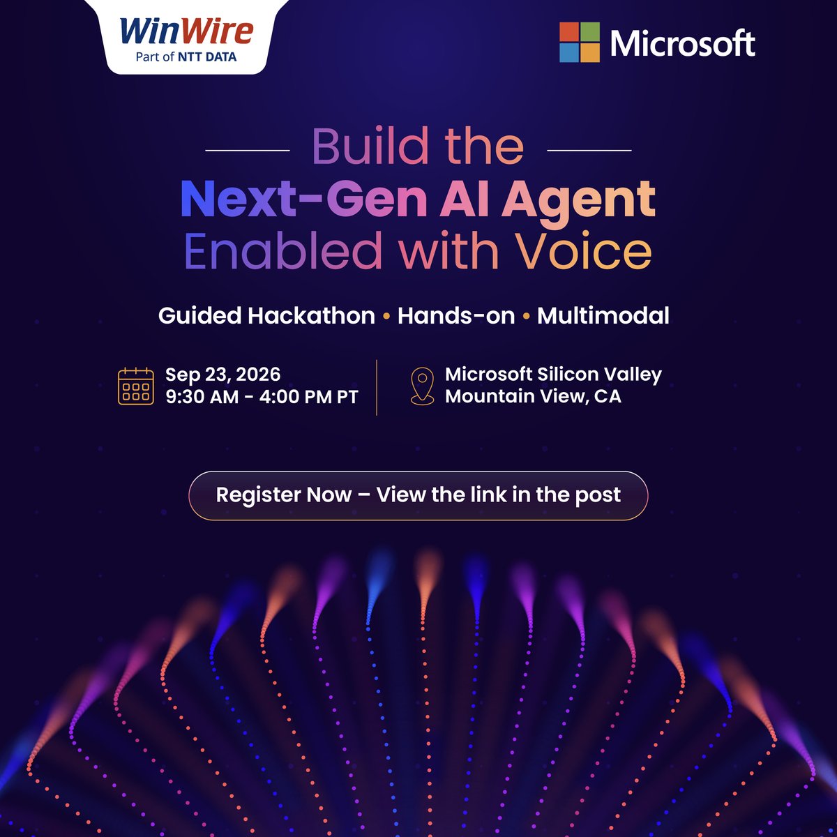 WinWire's tweet photo. Build a next-gen AI voice agent with WinWire (Part of NTT DATA) and @Microsoft at our #CopilotStudio #hackathon. 

It listens, reasons over your data with RAG, and responds in real time. 

Register: https://t.co/C60CnA96rL https://t.co/41BuuXH4AZ