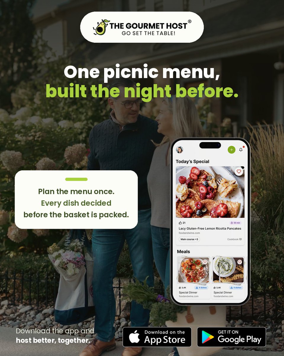 TheGourmetHost's tweet photo. A picnic menu planned the night before always beats one thrown together that morning. Build yours in The Gourmet Host app and actually enjoy the afternoon.

https://t.co/meJtrovTkl

#picnic #makeahead #summerentertaining https://t.co/d4t2F0UsyC