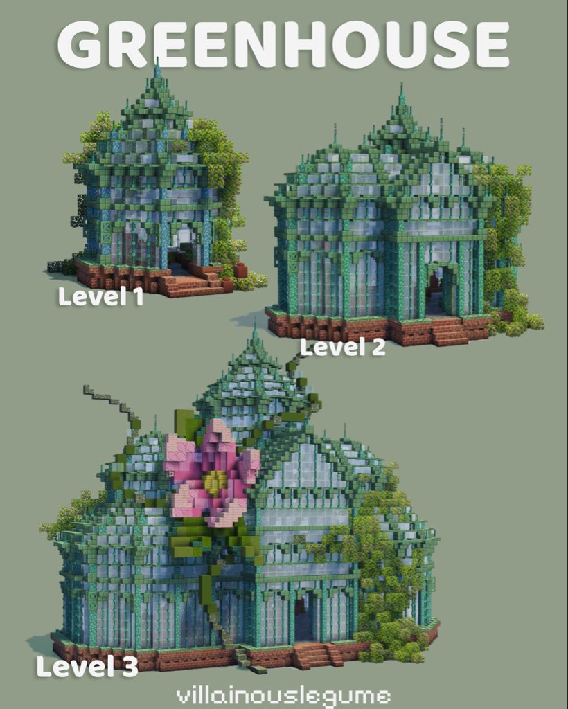 legumebuilds's tweet photo. Greenhouses level 1-3 🌸
Which is your favourite?
——————————————
🏷️- #minecraftideas #minecraftbuilds #minecraftdesigns #minecraftㅤ https://t.co/HZKAuJIRFa