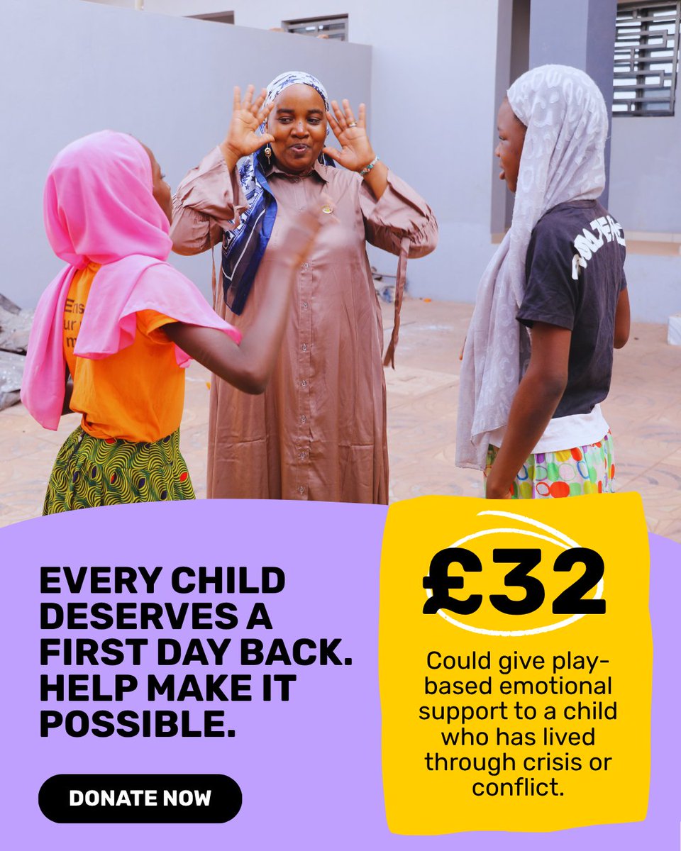 RightToPlay_UK's tweet photo. When you’ve had your life turned upside down by war, going back to school doesn’t just mean returning to learning. It means a place that feels safe, reliable, and close to trusted adults who can protect you. 

Help children who have lost everything: https://t.co/NCdjxroEE2 https://t.co/4lo05LWHNf