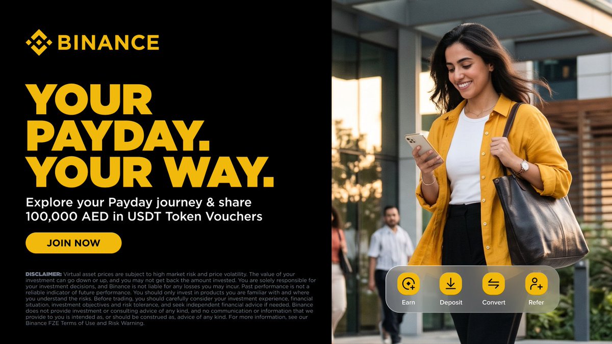 BinanceArabic's tweet photo. Your payday. Your way. 💛

Explore the Payday journey, complete the missions, and share 100,000 AED in USDT Token Vouchers.

Join now 👇
https://t.co/sZUYxTmS0O https://t.co/j4oXNtgDVG