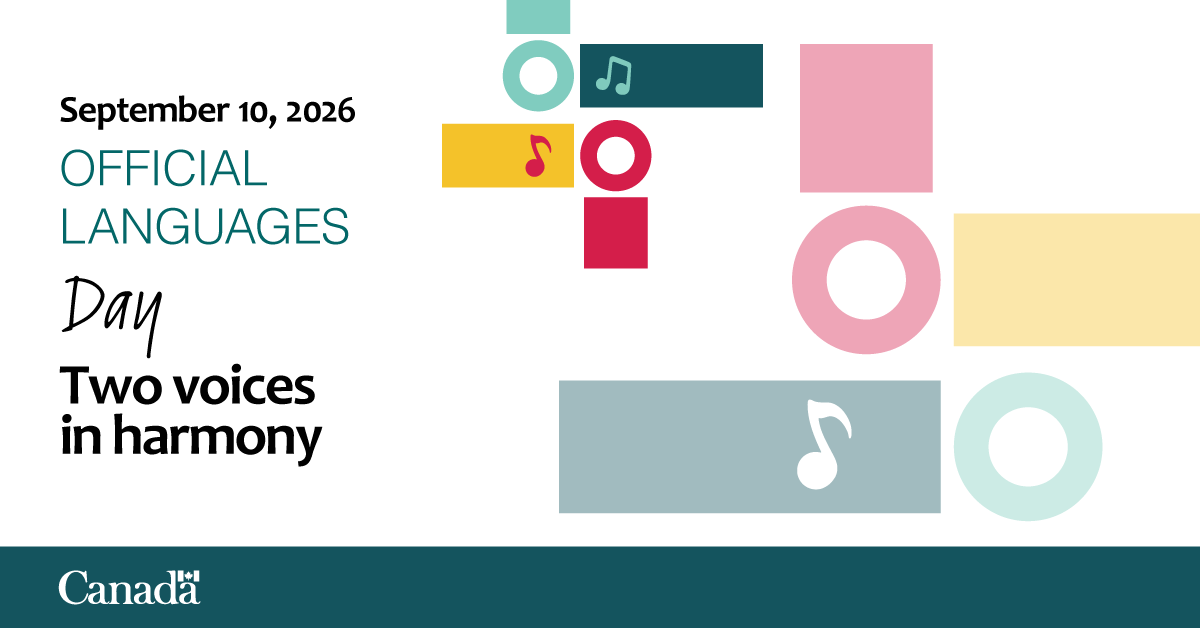 CdnHeritage's tweet photo. We’re one week away from Official Languages Day!

Are you signed up for the online activity, Two Voices in Harmony?

🎶 Join the conversation on the music, official languages and communities that shape Canada.

https://t.co/GJ03hfuOKS

@PSPC_SPAC https://t.co/C6aAfVWFZE