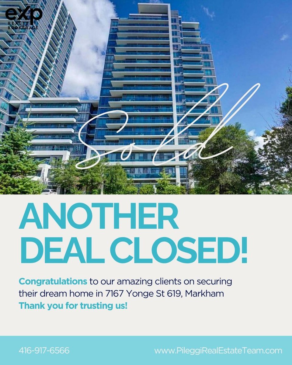 PileggiReal's tweet photo. 🎉 SOLD! 7167 Yonge St #619, Markham. Congrats to our clients! Another deal closed by the Pileggi Real Estate Team. 🏡🔑 https://t.co/usEYS5NXB7
