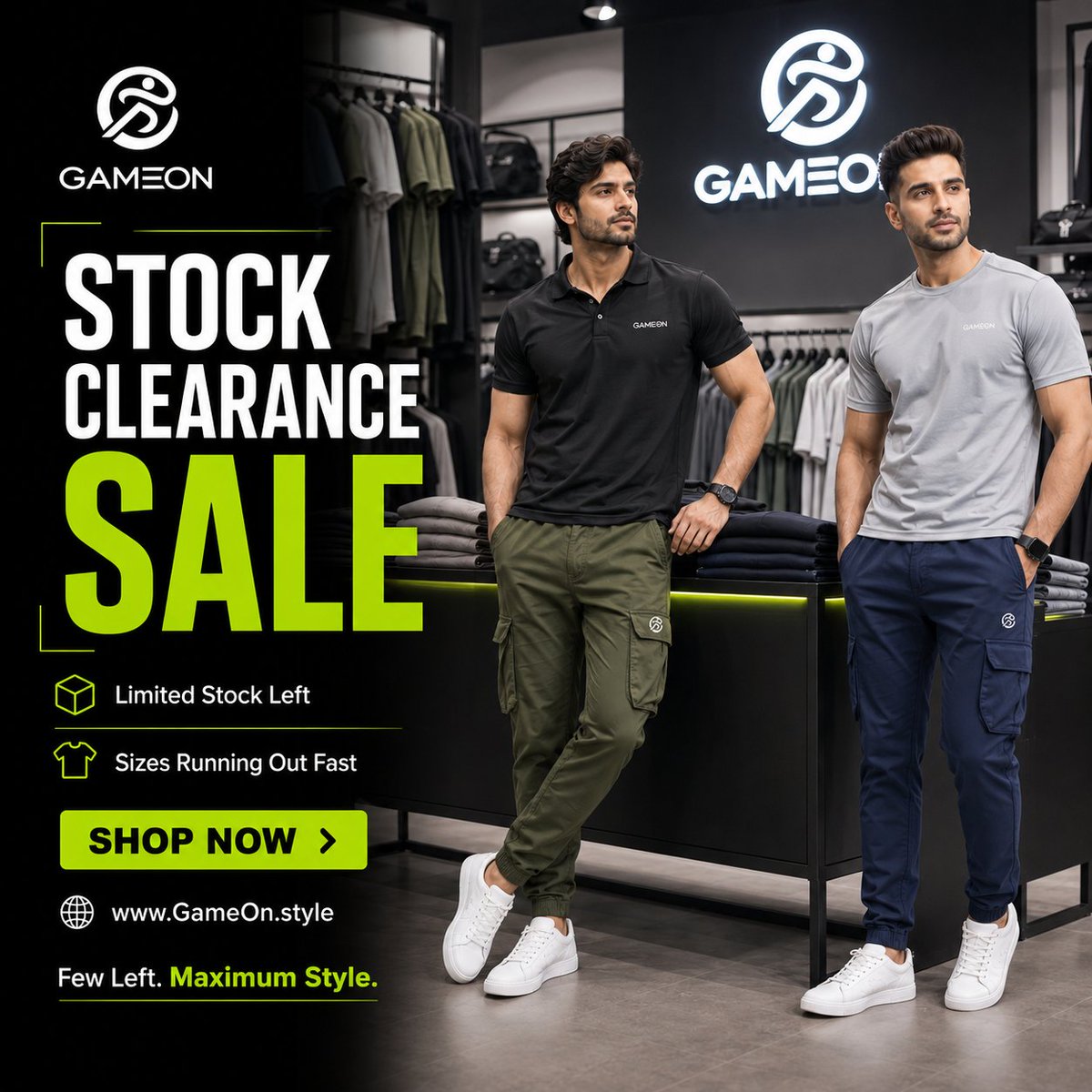 GameOn_Style's tweet photo. 🚨 STOCK CLEARANCE SALE IS LIVE!

Few pieces left. Sizes are running out fast. ⏳

🔥 Limited Stock
⚡ Maximum Style
🛒 Shop now → https://t.co/pBqO4MmzIx
Don’t wait. Once it’s gone, it’s gone.
#GameOn #StockClearance #ClearanceSale #ActivewearPakistan https://t.co/znDzglxQzp