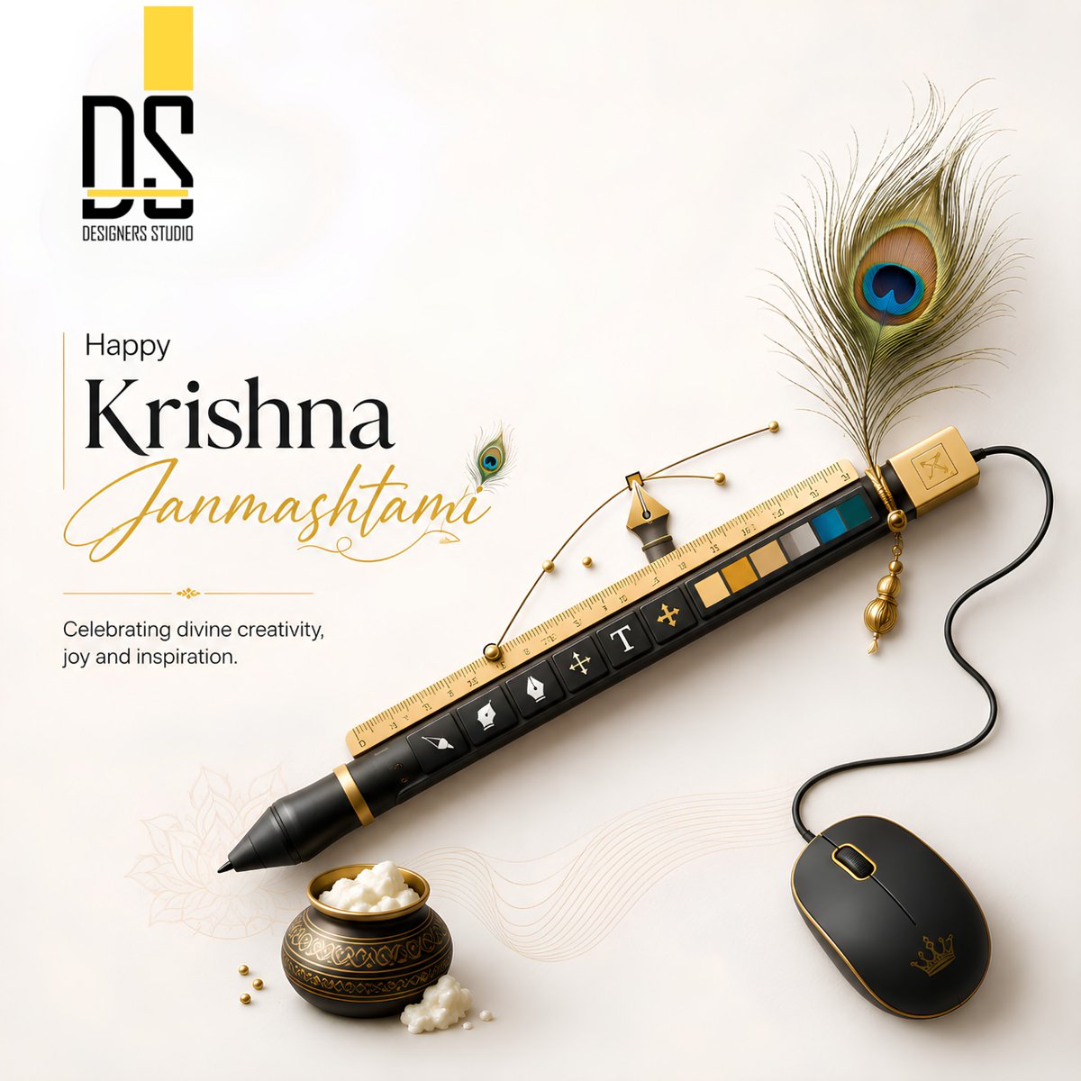 designersstudi4's tweet photo. 🦚 Celebrating divine creativity this Krishna Janmashtami.

May every idea find inspiration and every creation bring joy.

Happy Krishna Janmashtami from Designers Studio. 💛

#KrishnaJanmashtami #DesignersStudio #GraphicDesign #Creativity #Branding https://t.co/4avzdgZBsy