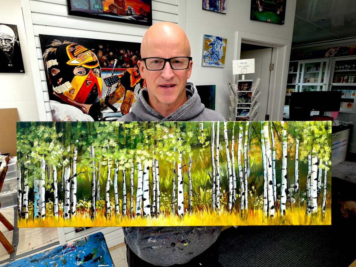 rvthomasart's tweet photo. Don't miss today's FRESH OFF THE EASEL AUCTION. This is "Aspen Nocturne", 12" x 36", acrylic on gallery canvas. Look for the auction post pinned to the top of the page here: https://t.co/9gI2xHCEkp #ymm #yyc #highriver #okotoks https://t.co/mcljtQvId9
