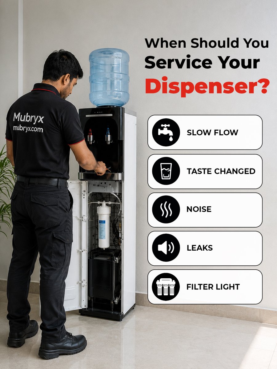 mubryx's tweet photo. Slow flow? Changed taste? Strange noise? Leaks? Filter light on?

Your water dispenser might be telling you it’s time for a service.

Get professional dispenser servicing and repair with Mubryx.

#Mubryx #WaterDispenser #HomeServices https://t.co/GZnmRPME1x