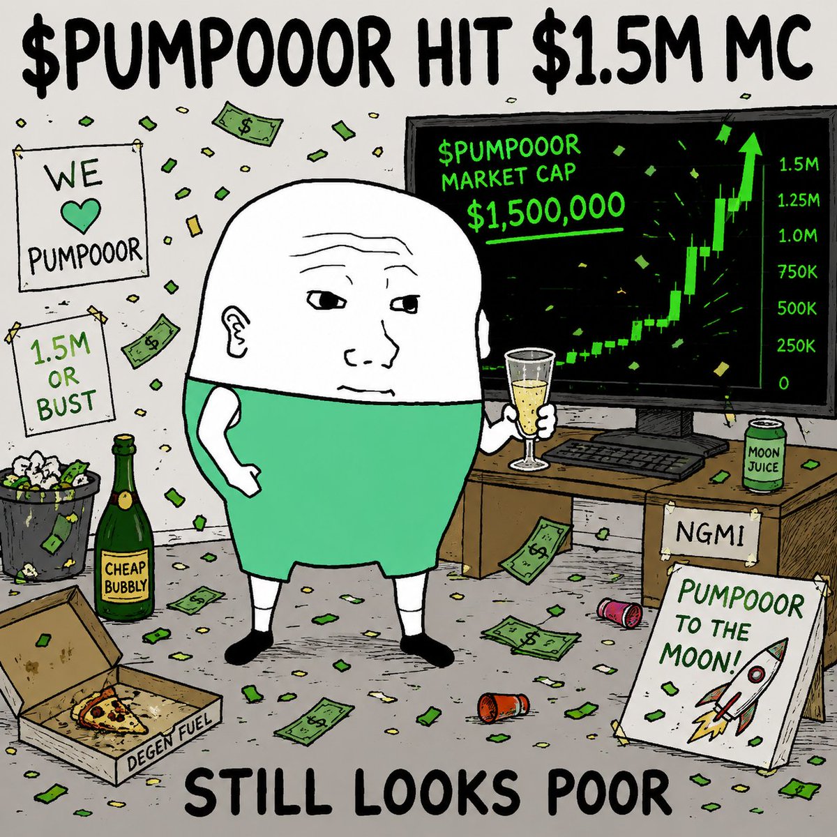 PumpooorX's tweet photo. solana:H76u9jTTbMtEF5JGmqXM2wW6xqMXpvTdVyer4RvKpump just smashed through $1.5M market cap—and somehow still looks poor. 

The chart is rich, the face is unchanged, and the pump continues! 🟢📈🚀

#Pumpooor #Pumpfun #Solana https://t.co/DD9U6j4nzB