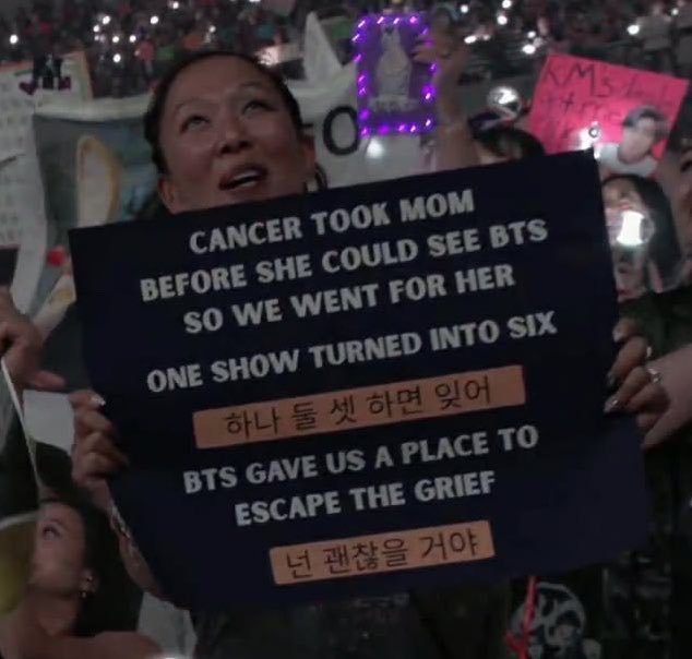 CYPHERS_DDAENG3's tweet photo. This banner 😭 🫂 

“ CANCER TOOK MOM BEFORE SHE COULD SEE BTS. SO WE WENT FOR HER ONE SHOW TURNED INTO SIX. BTS GAVE US A PLACE  TO ESCAPE THE GRIEF” https://t.co/hI2m9D7lF3