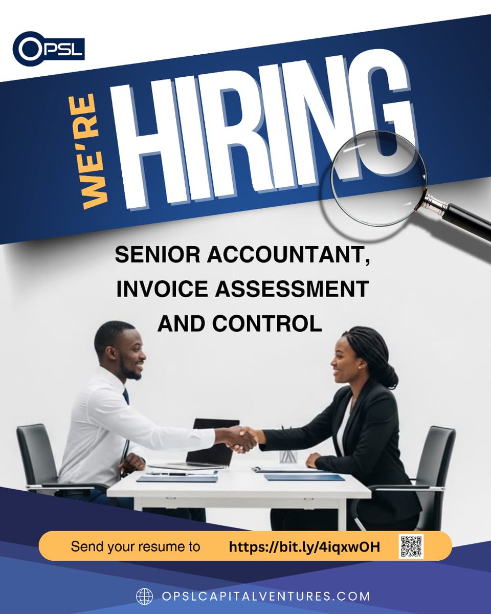 OPSLHR's tweet photo. We Are Hiring!

Position: Senior Accountant, Invoice Assessment &amp; Control

Interested and qualified candidates should please apply using the link below:
https://t.co/rVWba1Arx1

Only shortlisted candidates will be contacted. https://t.co/3lFUdUX1EC