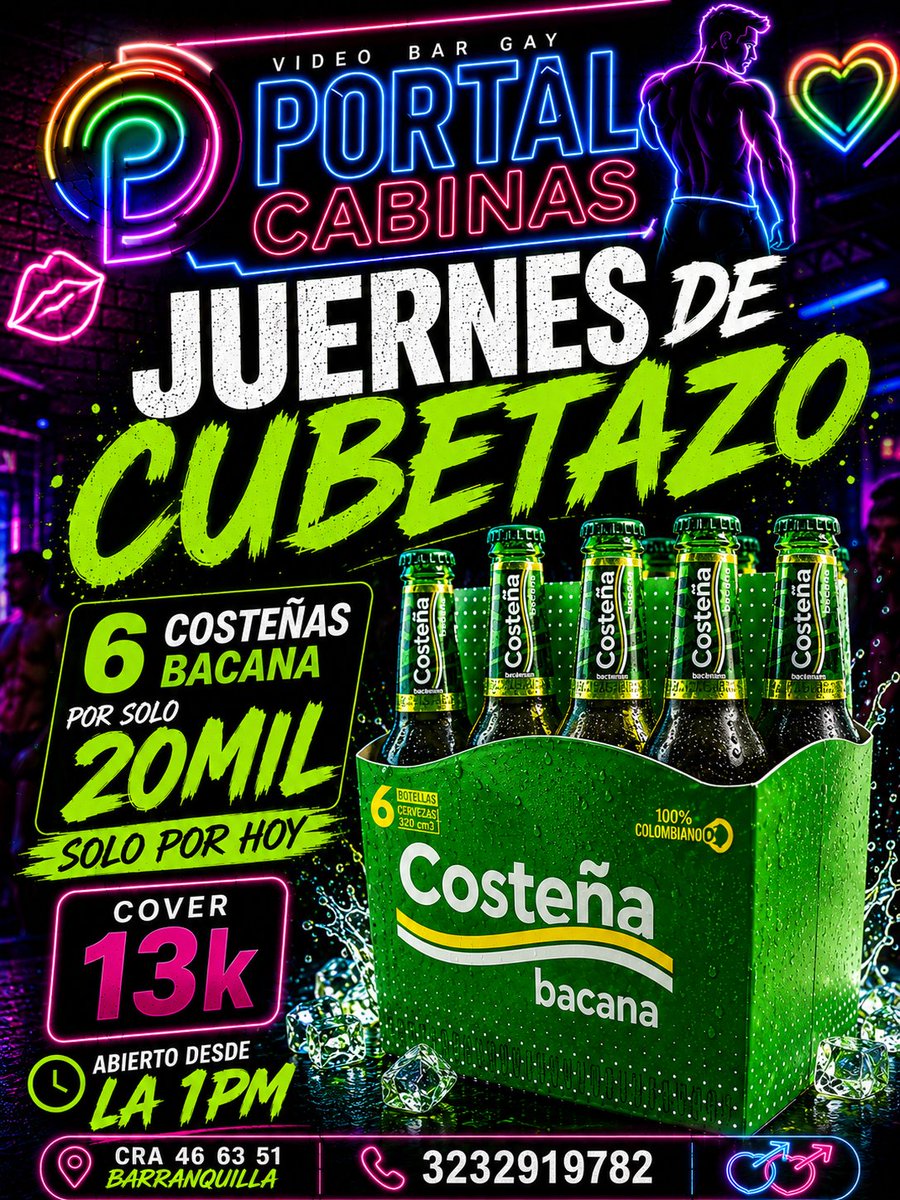 tabu0206's tweet photo. Promo del día 🛑6 costeñas 20k hoy es juernes de darse duro.🍺🍺🍺🎵🎤🫂
Cover 13k 
Cabinas 🥵
Cuarto oscuro 🕳️
Sala de video📺 
Laberinto 🌈🌈🌈
Cra 46 63 51 Barranquilla
Abierto desde la 1pm https://t.co/MinDy1aAVn