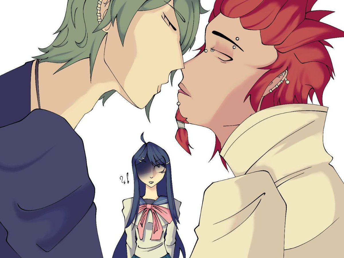 kostkitchenx's tweet photo. some kuwmami))) Sayaka is Rantaro's sister and Leon's ex #Danganronpa #kuwmami #Rantaro #Leon #Sayaka https://t.co/TfT1XyK2G6