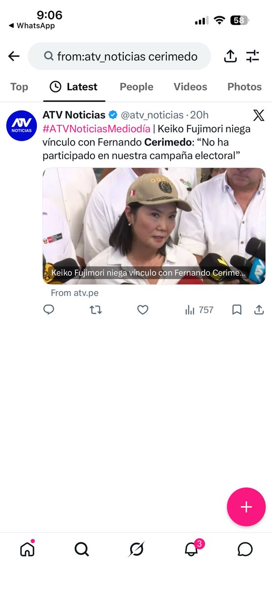 cviguria's tweet photo. Actualización: 

Medios de tv solo han publicado lo del nexo Fernando Cerimedo con Fuerza popular para dar la versión de Keiko Fujimori quien lo ha negado. Así ocurre con Latina, Atv. Panamericana no lo menciona en sus redes. Canal n incluyó lo de Fujimori y lo votado en Chile. 

Así está la situación.